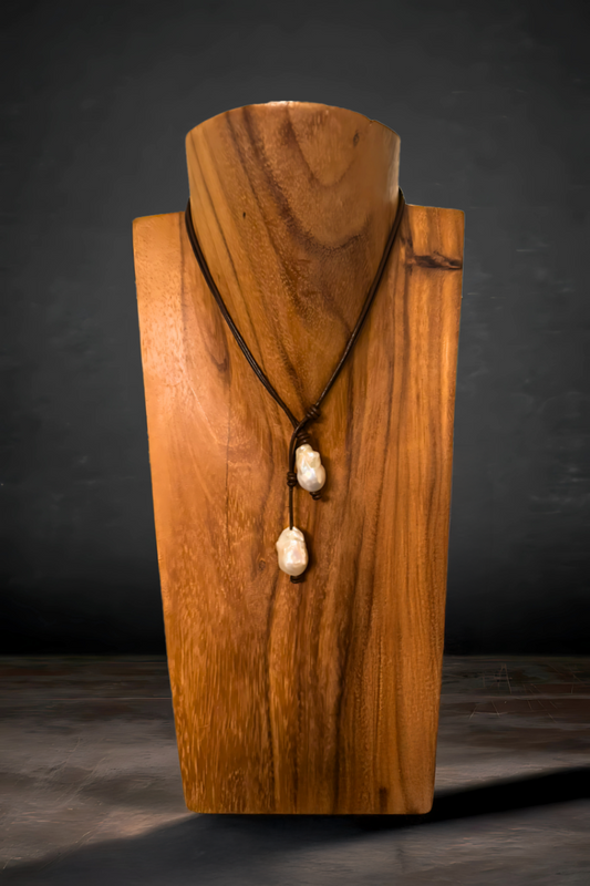 Baroque freshwater pearl choker on Greek leather - Karen Grace