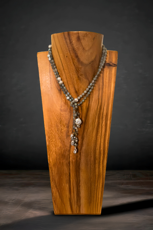 Labradorite with an assortment of freshwater pearls, 42-inch length - Karen Grace
